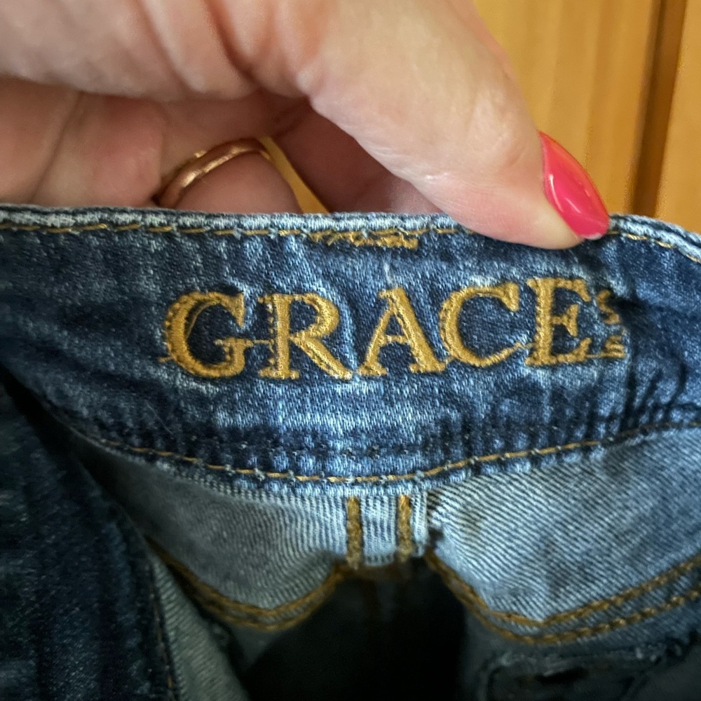 Grace Blue Denim Jeans with Bold Golden Embroidery